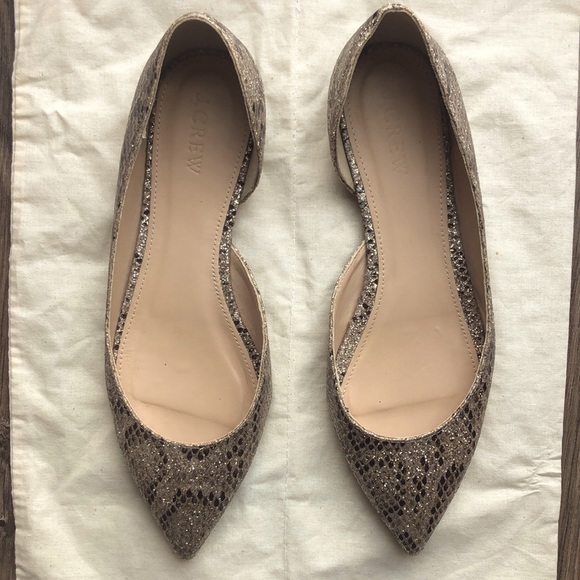 J Crew Gold Glitter Pointy Toe Flats - Picture 2 of 9